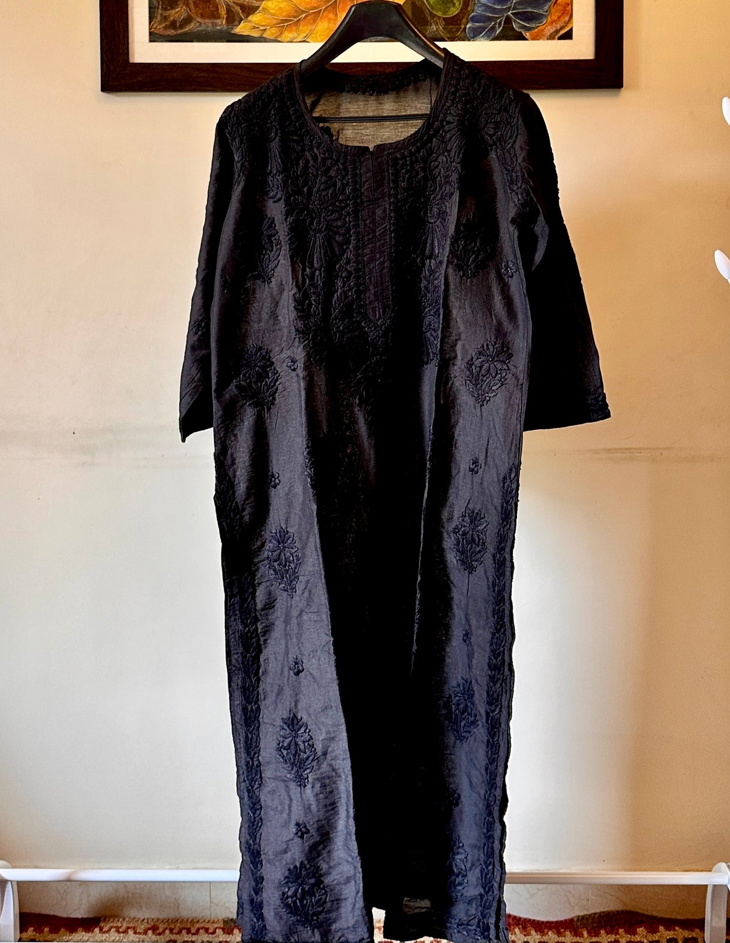 Elegant Black Chikankari Chanderi Kurti