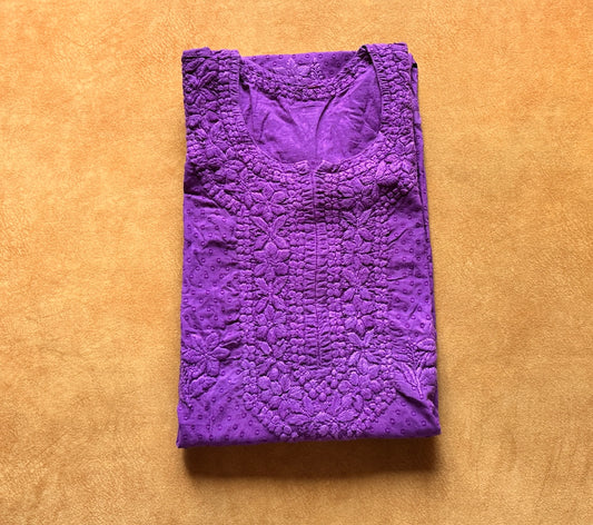 Purple Chikankari Cotton Kurti