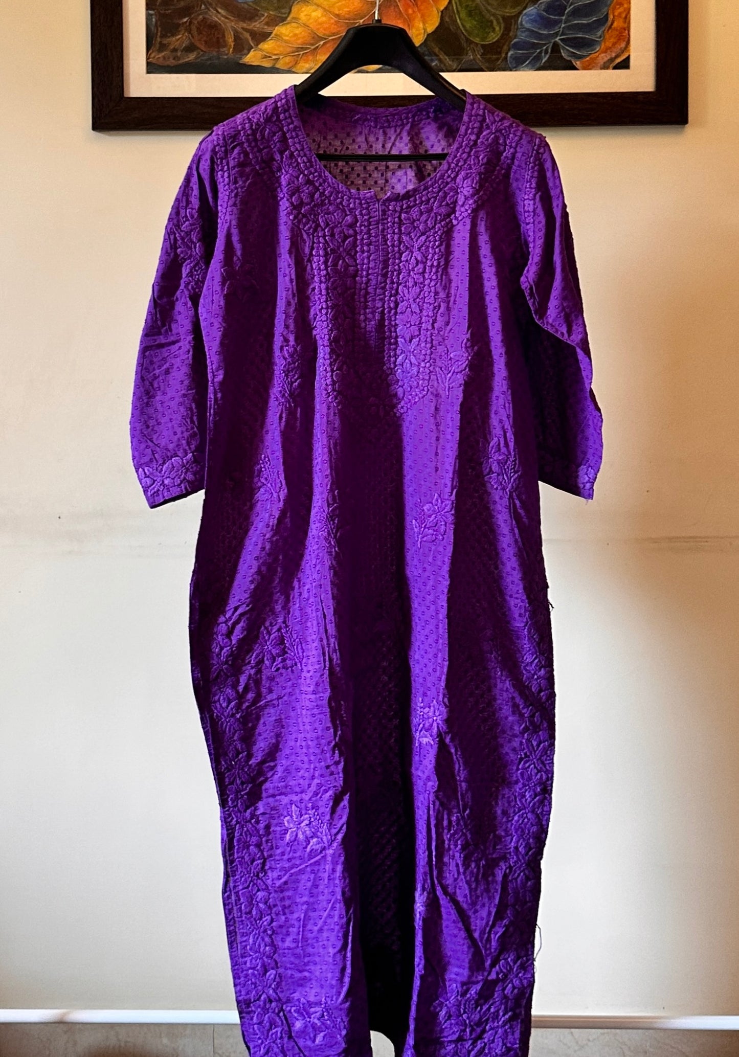 Purple Chikankari Cotton Kurti