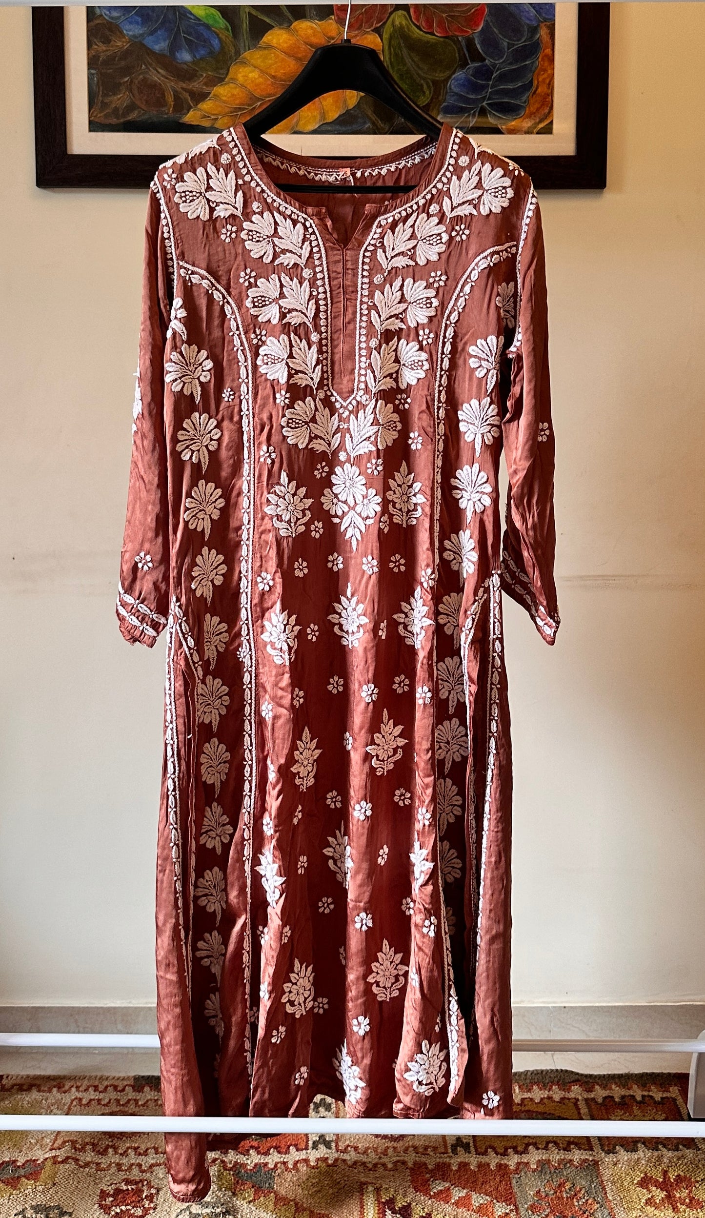 Luxurious Long Chikankari Satin Kurti - Ombre