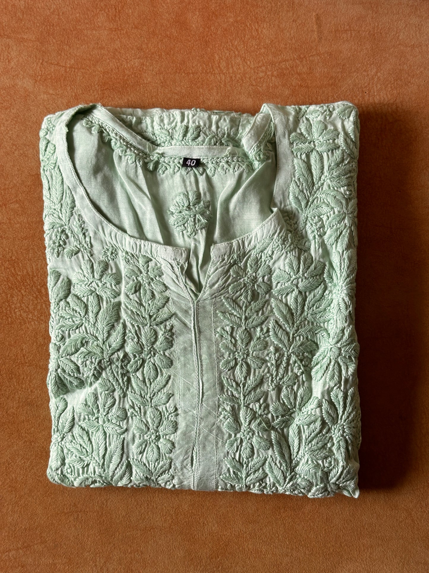 Chikankari Muslin Kurti (color-thread work)