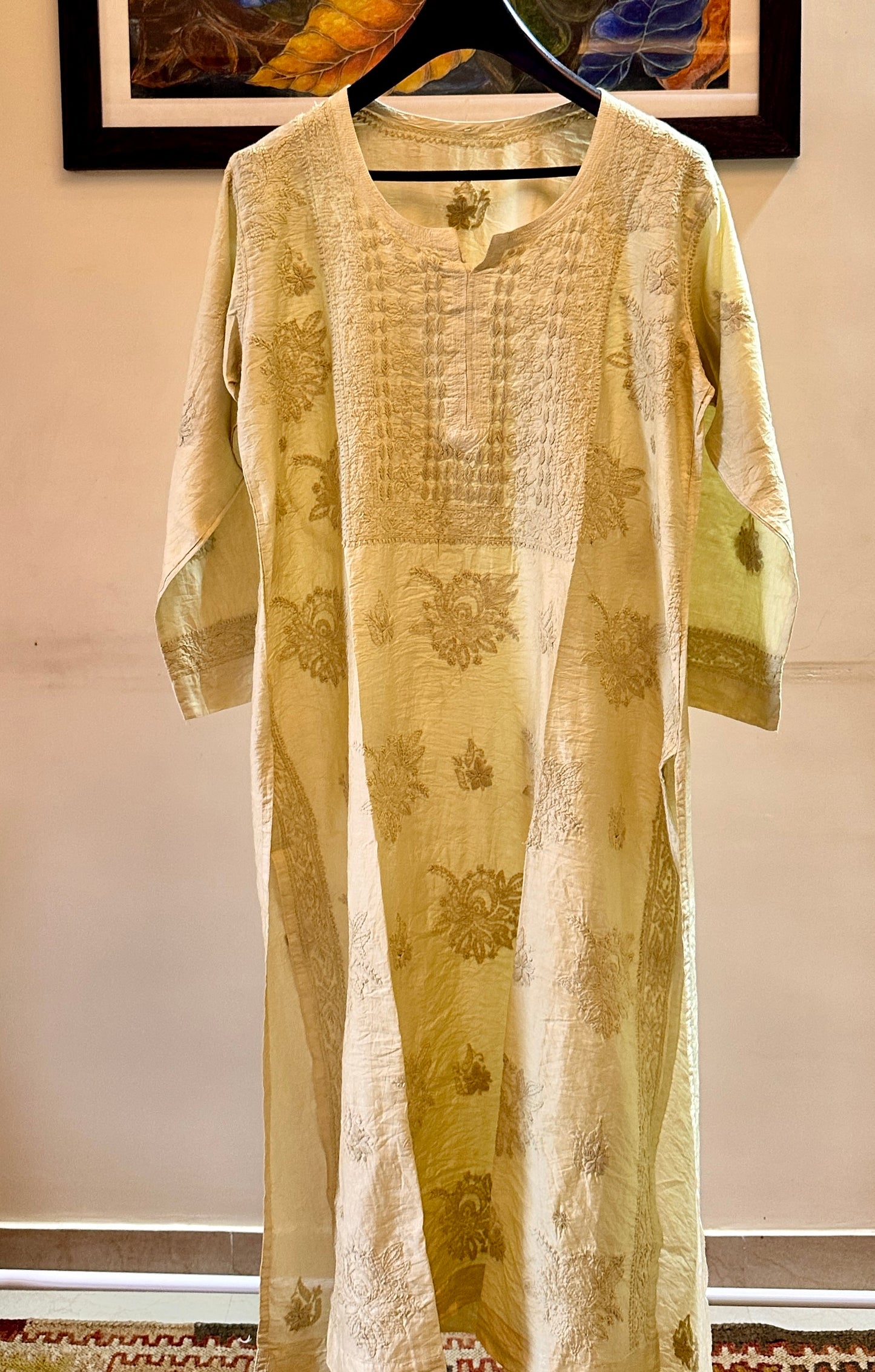 Chikankari Chanderi Kurti with Bakhiya Design