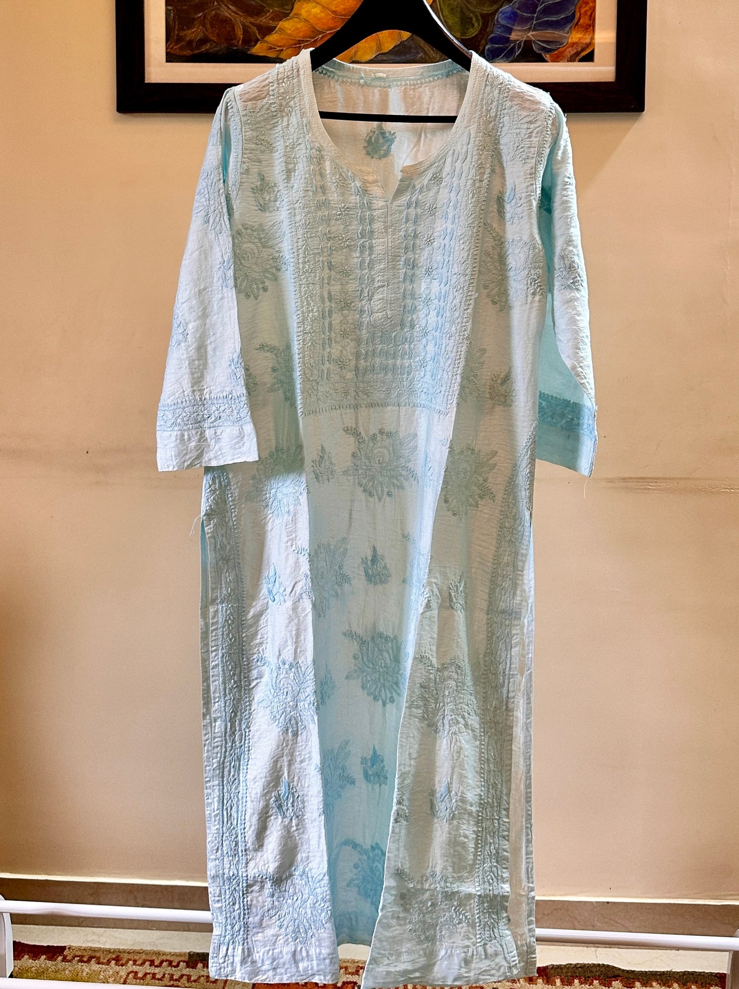 Chikankari Chanderi Kurti with Bakhiya Design