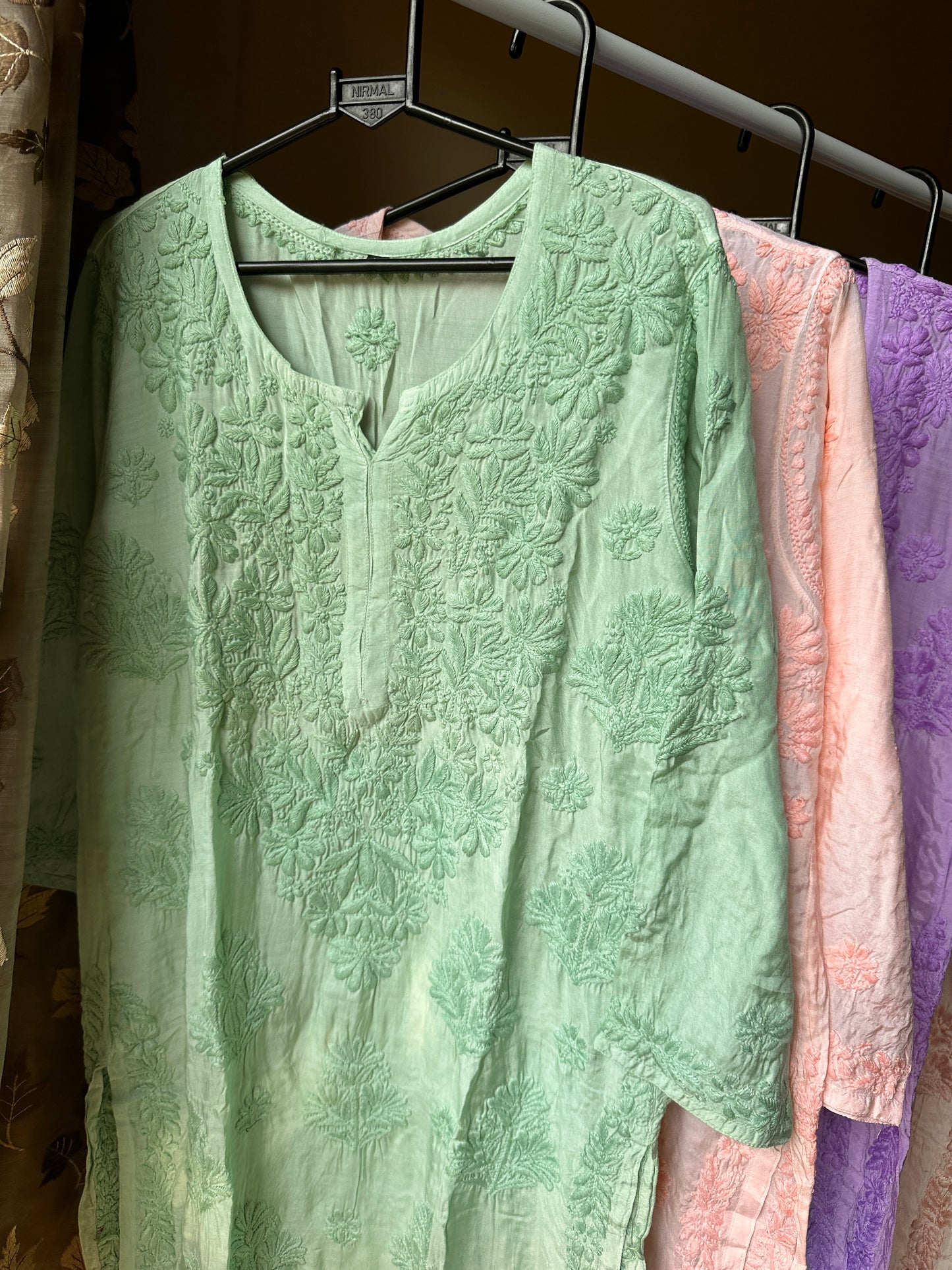 Chikankari Muslin Kurti (color-thread work)