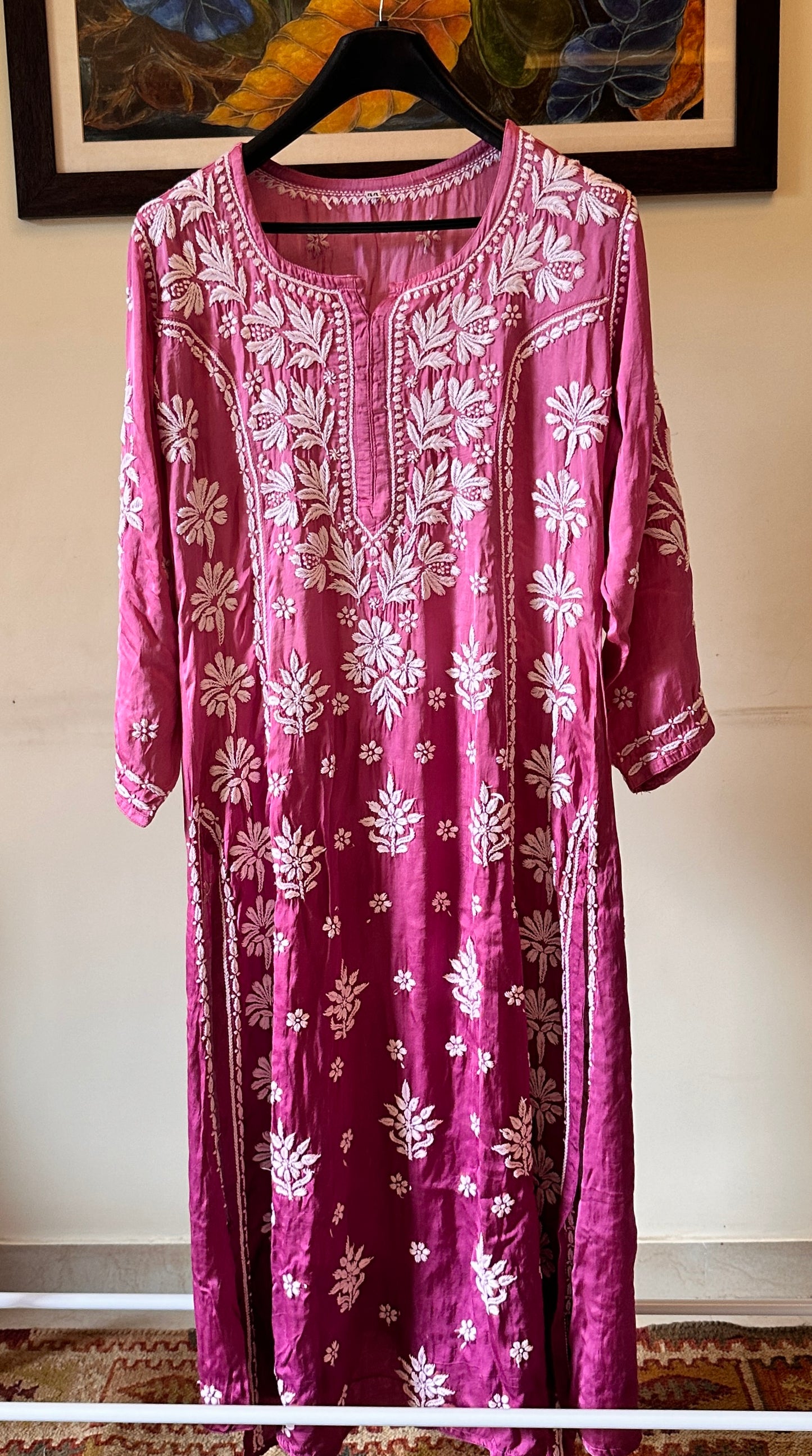 Luxurious Long Chikankari Satin Kurti - Ombre