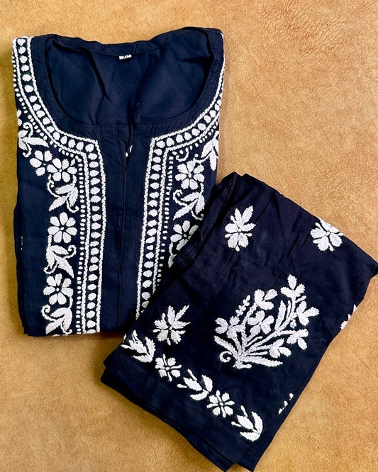 Elegant Long Chikankari Rayon Kurti Set